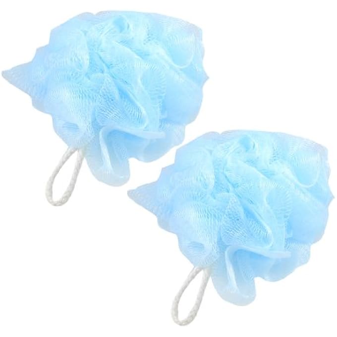 Nylon Meshy Bath Shower Pouf Body Scrubber Cleaner 2 Pcs Light Blue (id: c9b cdd e6f 37d d97